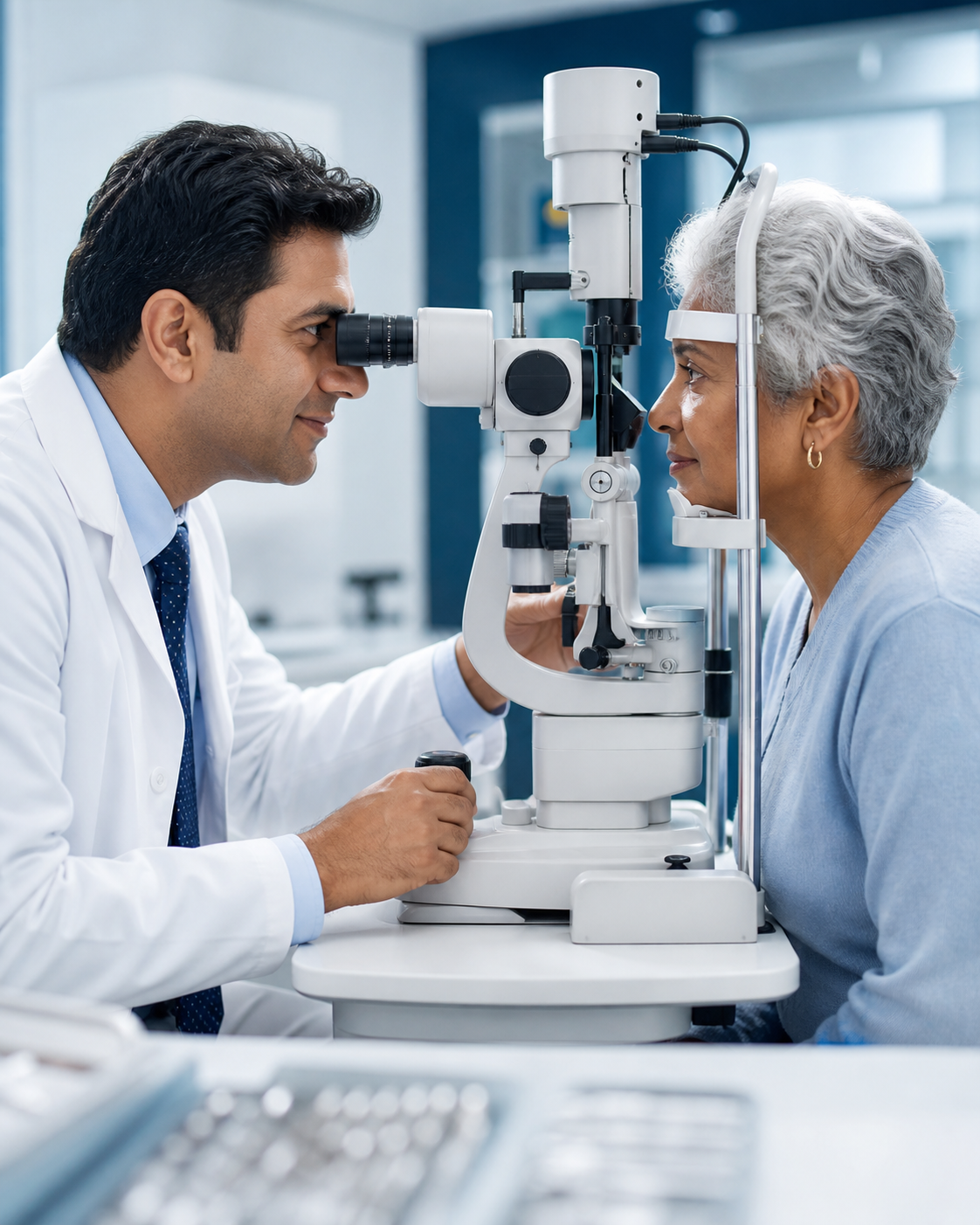 Specialist conducting a glaucoma eye examination